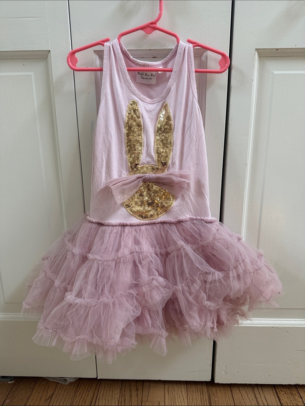 Ooh! La, La! Couture Pink Tulle Bunny Dress with Gold Sequin Accent